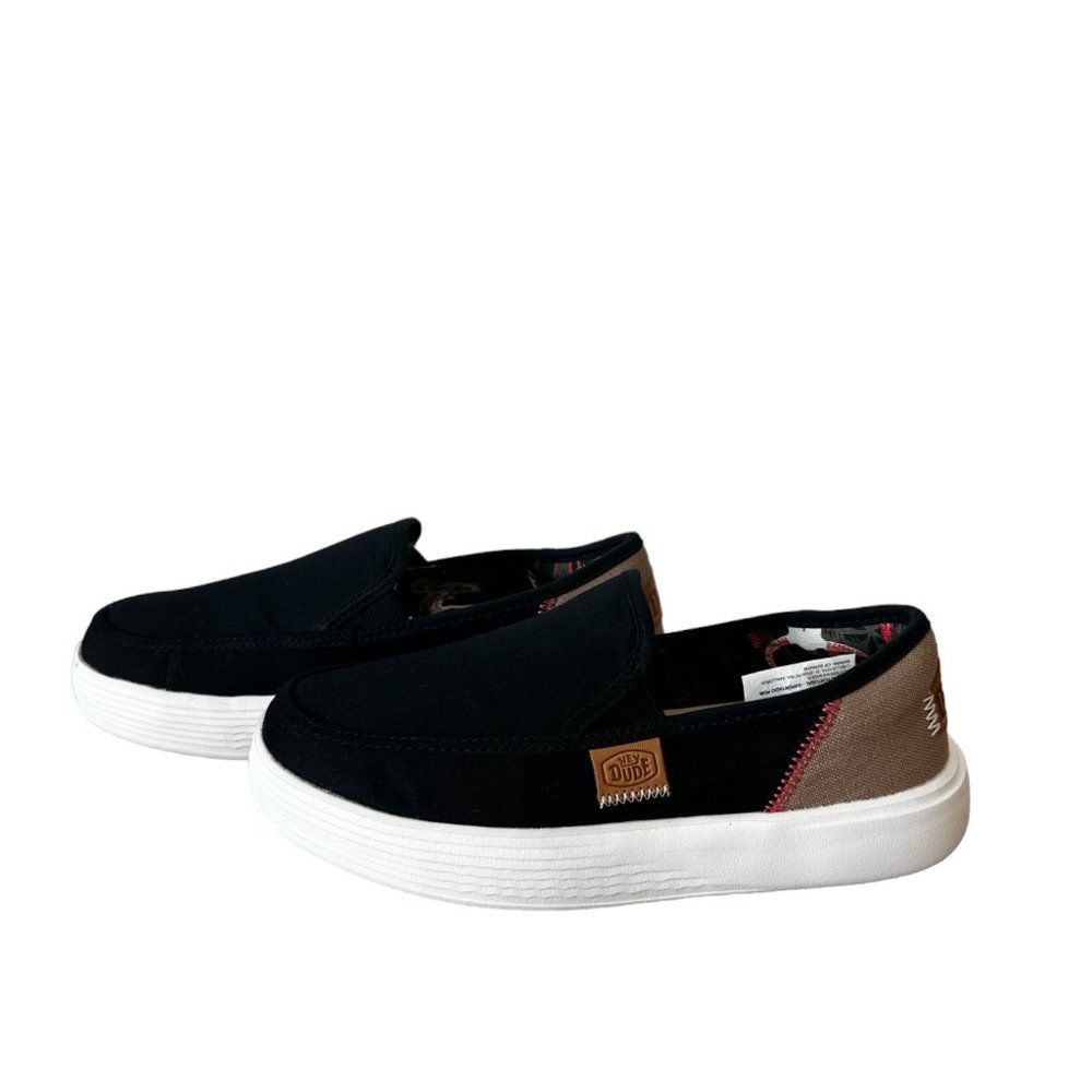 Hey Dude Two-Tone Slip-On Sneakers in Black and Brown with White Sole